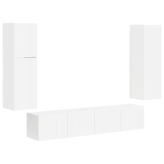 TV Cabinet Set 4 pcs High Gloss White Engineered Wood TV Cabinet Set 4 pcs High Gloss White Engineered Wood