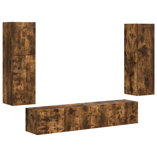 TV Cabinet Set Wall-mounted 4 pcs Smoked Oak Engineered Wood TV Cabinet Set Wall-mounted 4 pcs Smoked Oak Engineered Wood