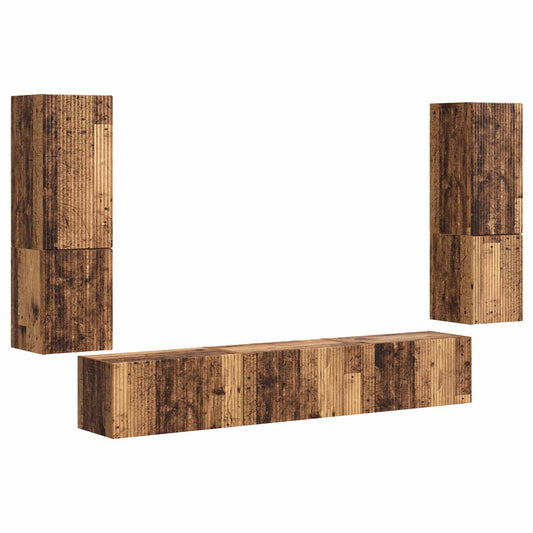 TV Cabinet Set Wall-mounted 4 pcs Old Wood Engineered Wood TV Cabinet Set Wall-mounted 4 pcs Old Wood Engineered Wood