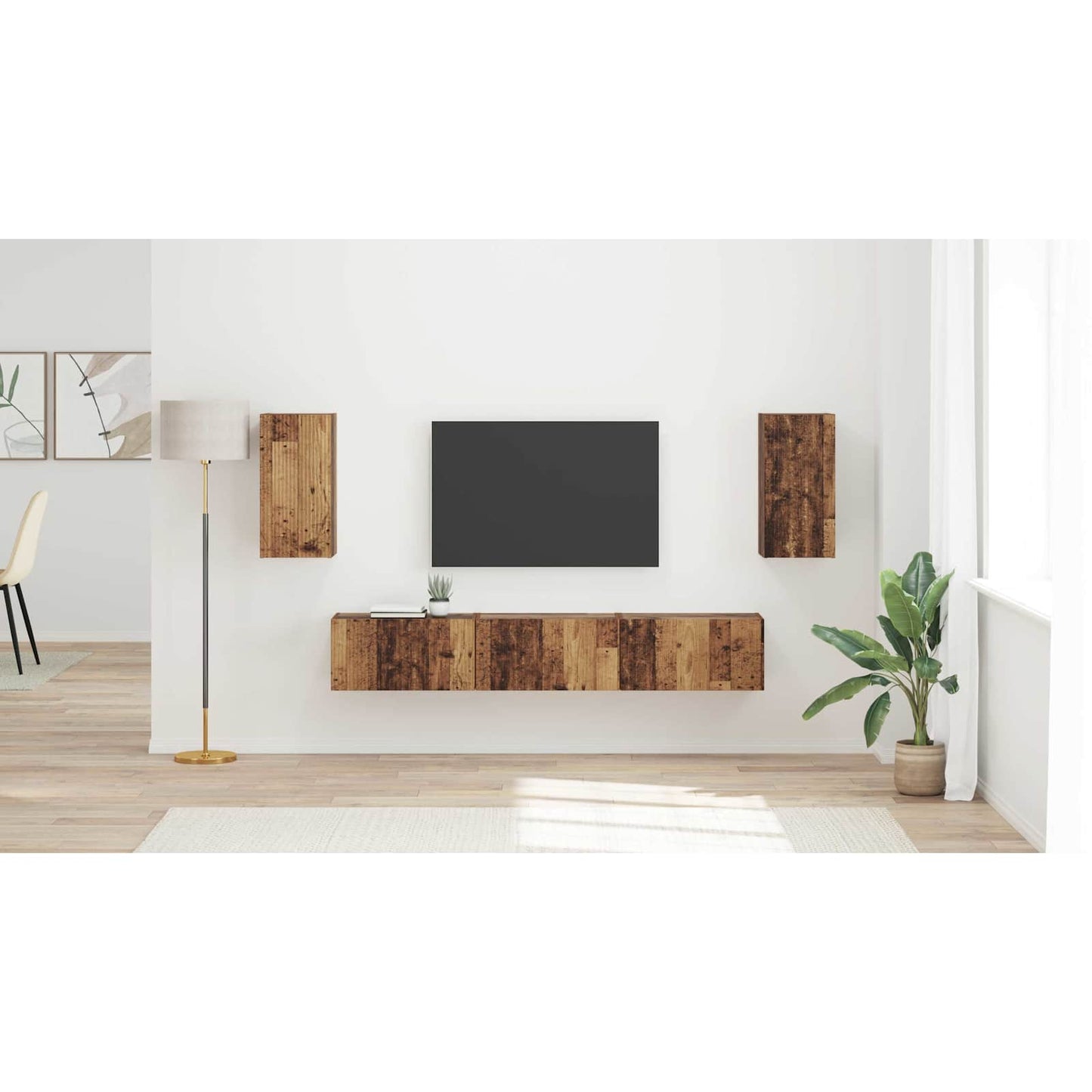 TV Cabinet Set Wall-mounted 5 pcs Old Wood Engineered Wood