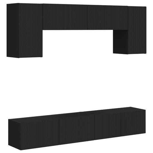 TV Cabinet Set 4 pcs Black Engineered Wood TV Cabinet Set 4 pcs Black Engineered Wood