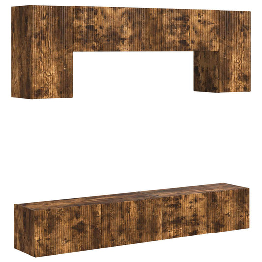 TV Cabinet Set Wall-mounted 4 pcs Smoked Oak Engineered Wood TV Cabinet Set Wall-mounted 4 pcs Smoked Oak Engineered Wood