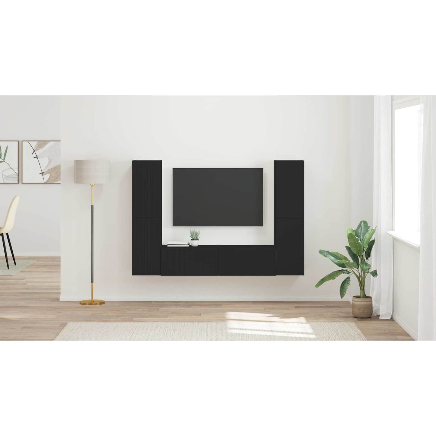 TV Cabinet Set 6 pcs Black Engineered Wood