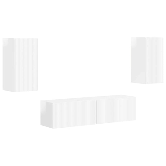 TV Cabinet Set 4 pcs High Gloss White Engineered Wood TV Cabinet Set 4 pcs High Gloss White Engineered Wood