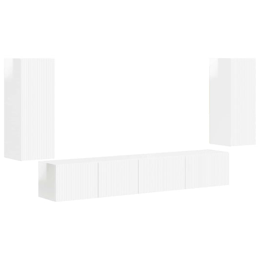 TV Cabinet Set 4 pcs High Gloss White Engineered Wood TV Cabinet Set 4 pcs High Gloss White Engineered Wood