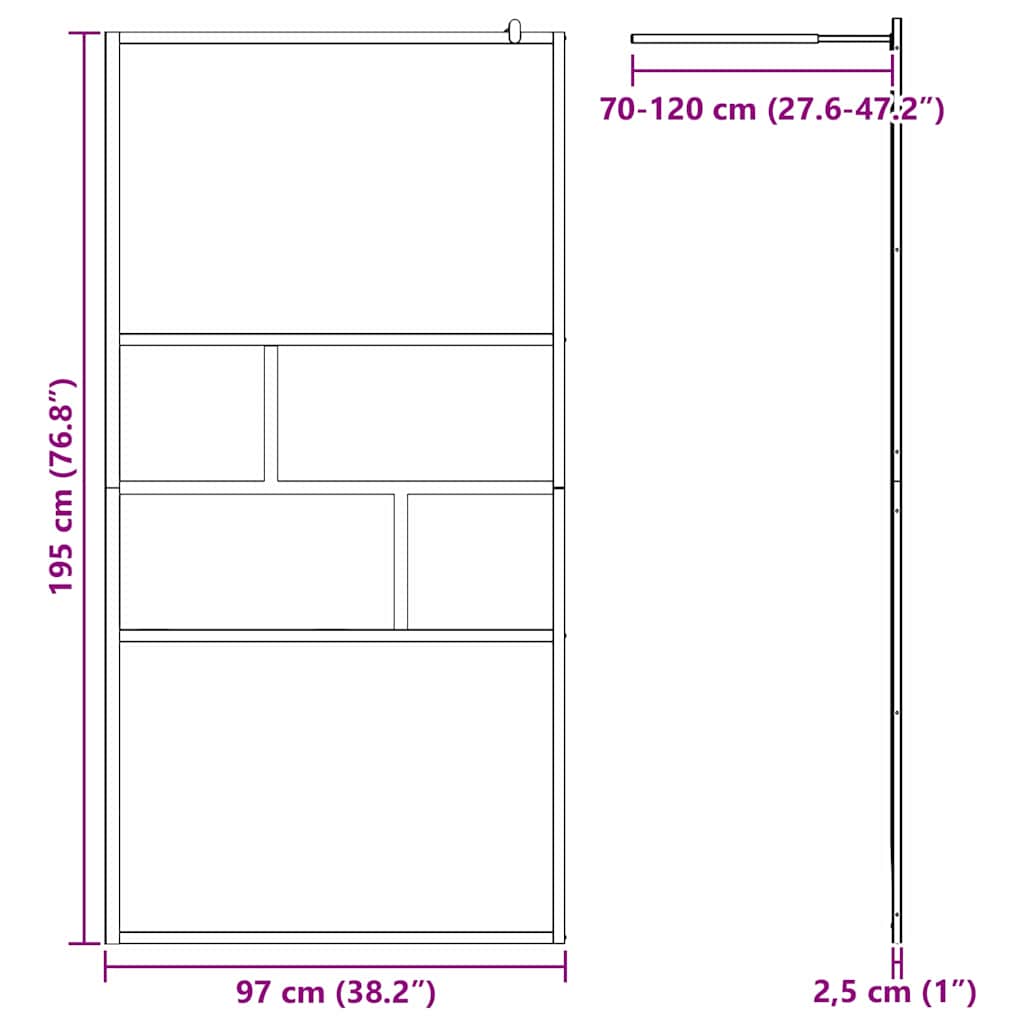 Walk-in Shower Wall Black 100 x 195 x 0.5 cm