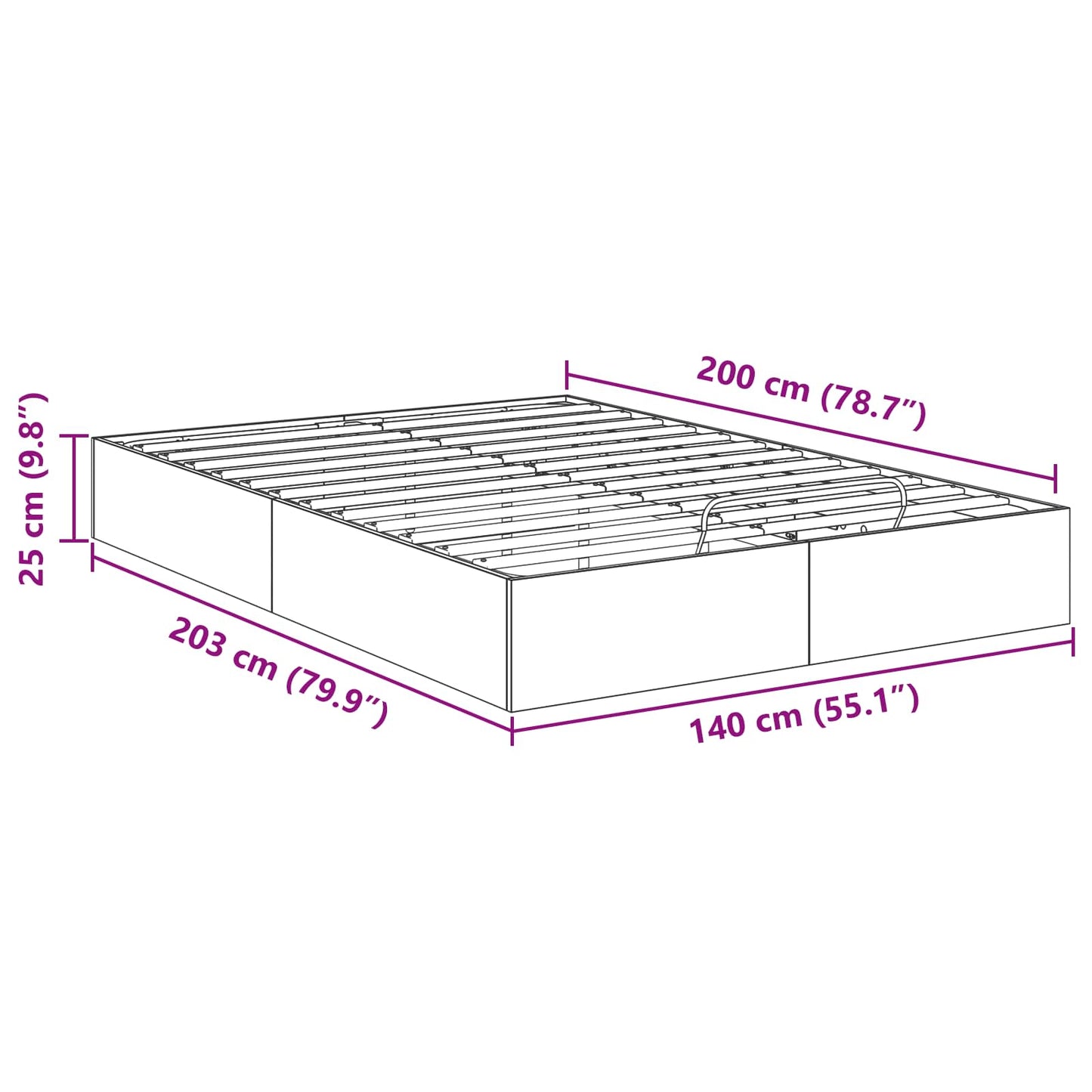 Ottoman Bed Frame Grey Sonoma 203 x 140 x 25 cm Chipboard