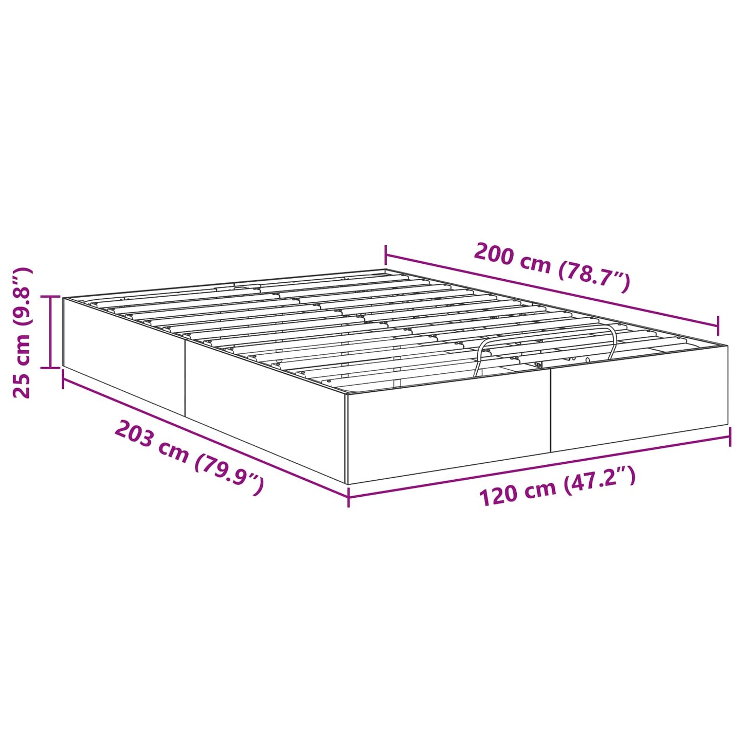 Ottoman Bed Frame Smoked Oak 203 x 120 x 25 cm Engineered Wood