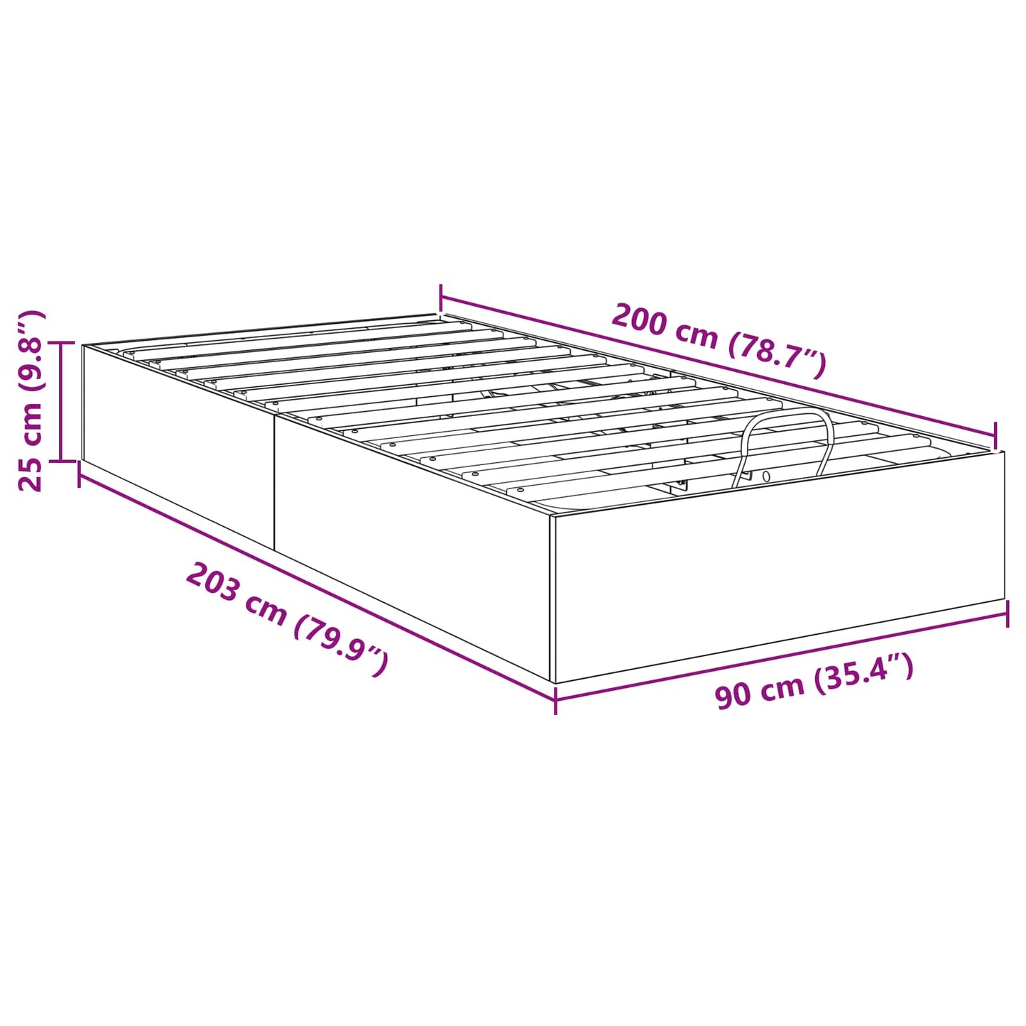 Ottoman Bed Frame Black Oak 203 x 90 x 25 cm Engineered Wood