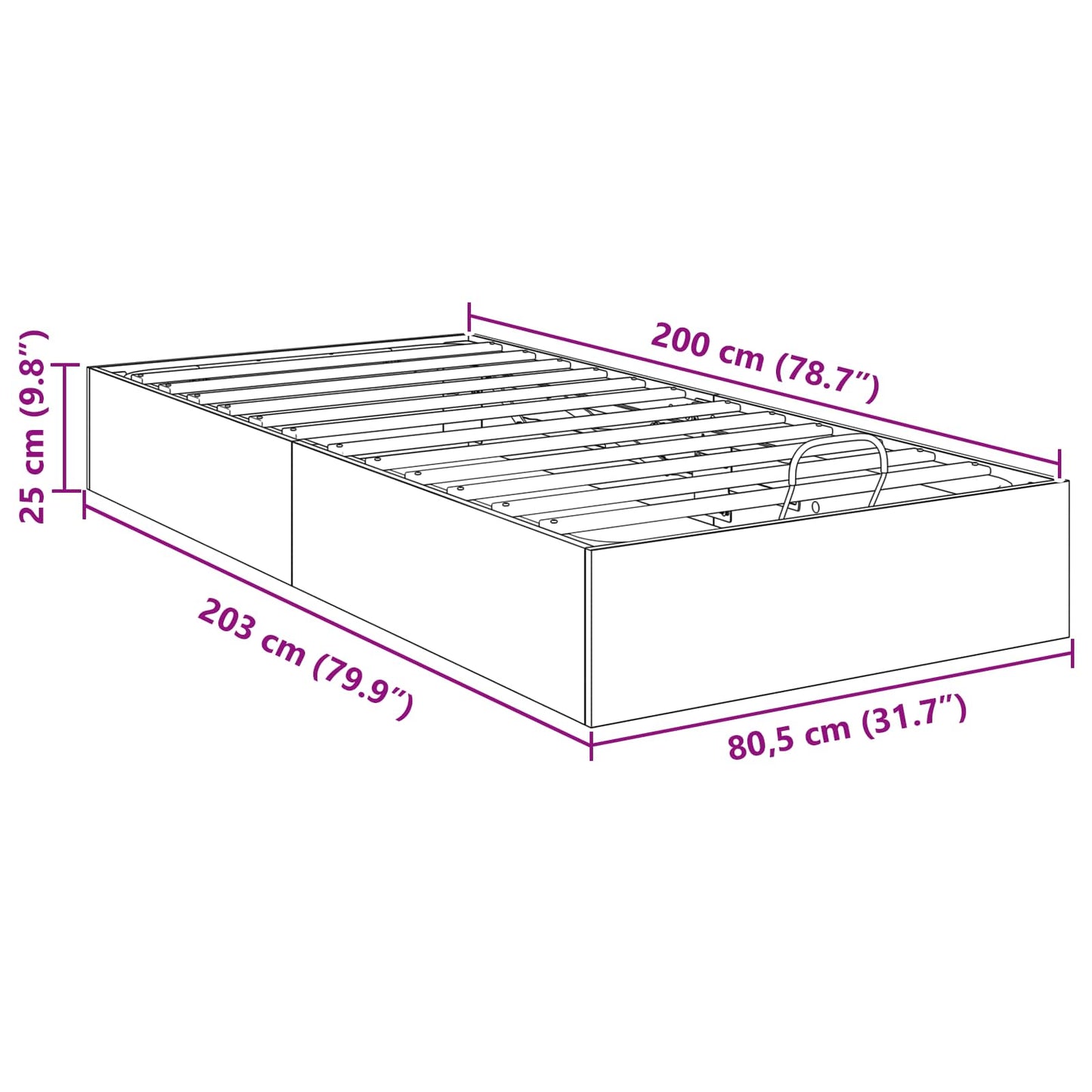 Ottoman Bed Frame Black Oak 80.5 x 200 cm Engineered Wood
