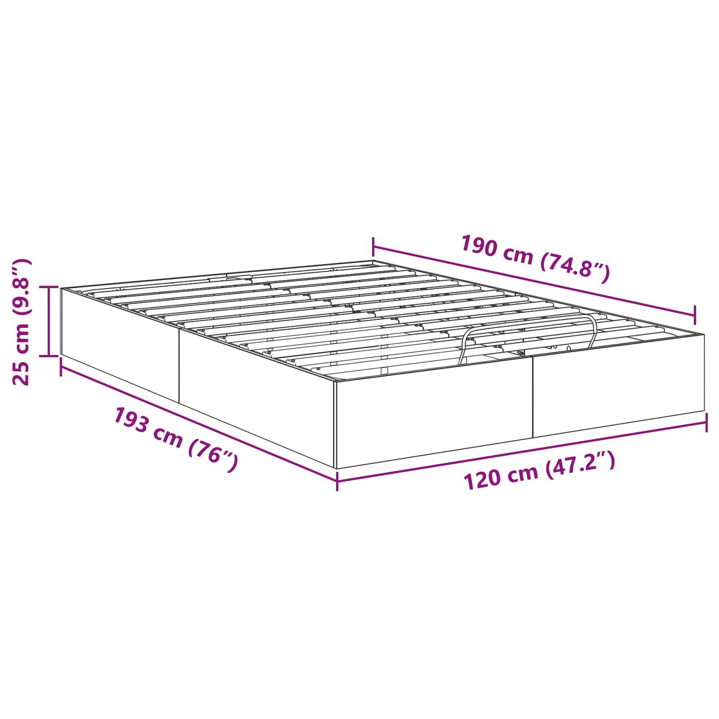 Ottoman Bed Frame Black Oak 193 x 120 x 25 cm Engineered Wood