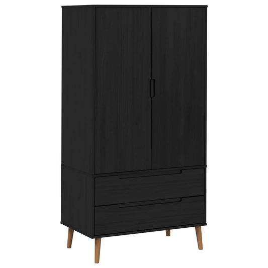 Wardrobe MOLDE Black 90 x 55 x 175 cm Solid Pine Wood Wardrobe MOLDE Black 90 x 55 x 175 cm Solid Pine Wood