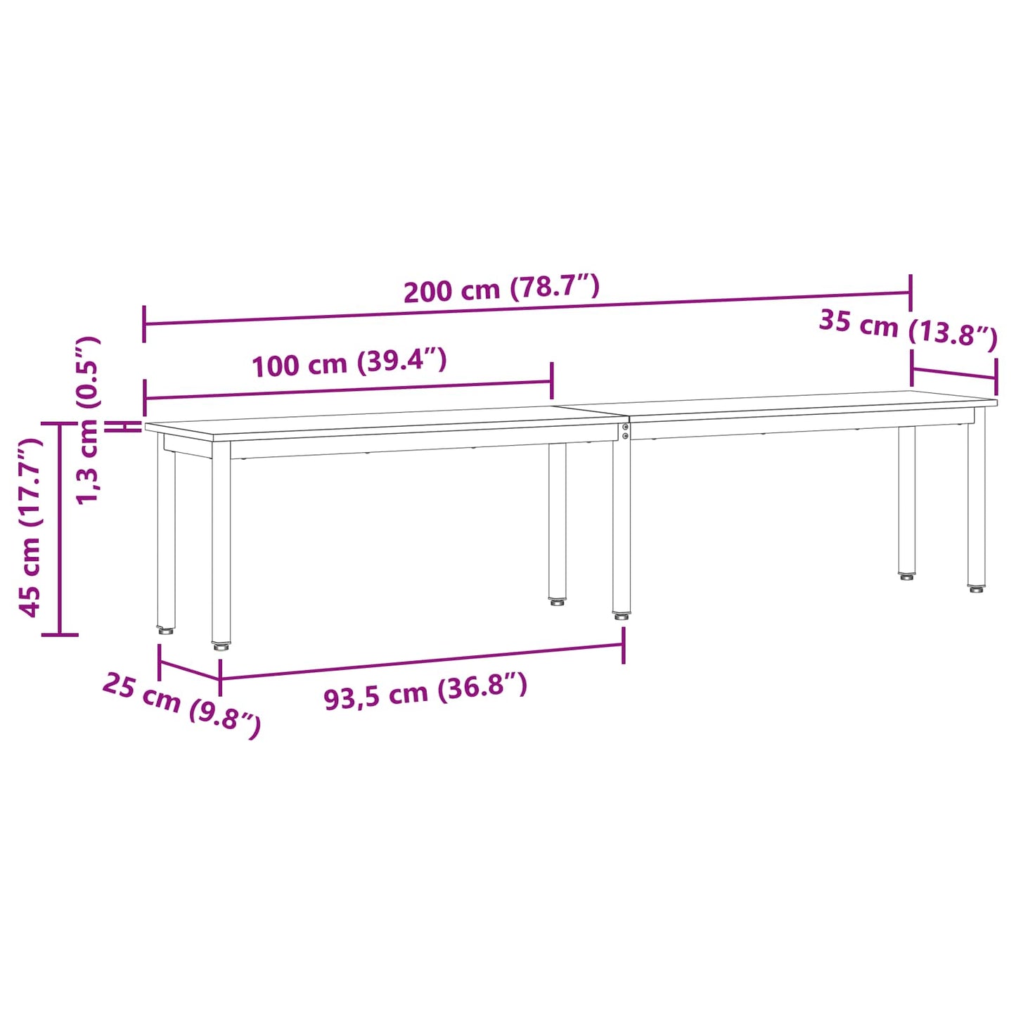 Bench Black Oak 200 x 35 x 45 cm Engineered Wood