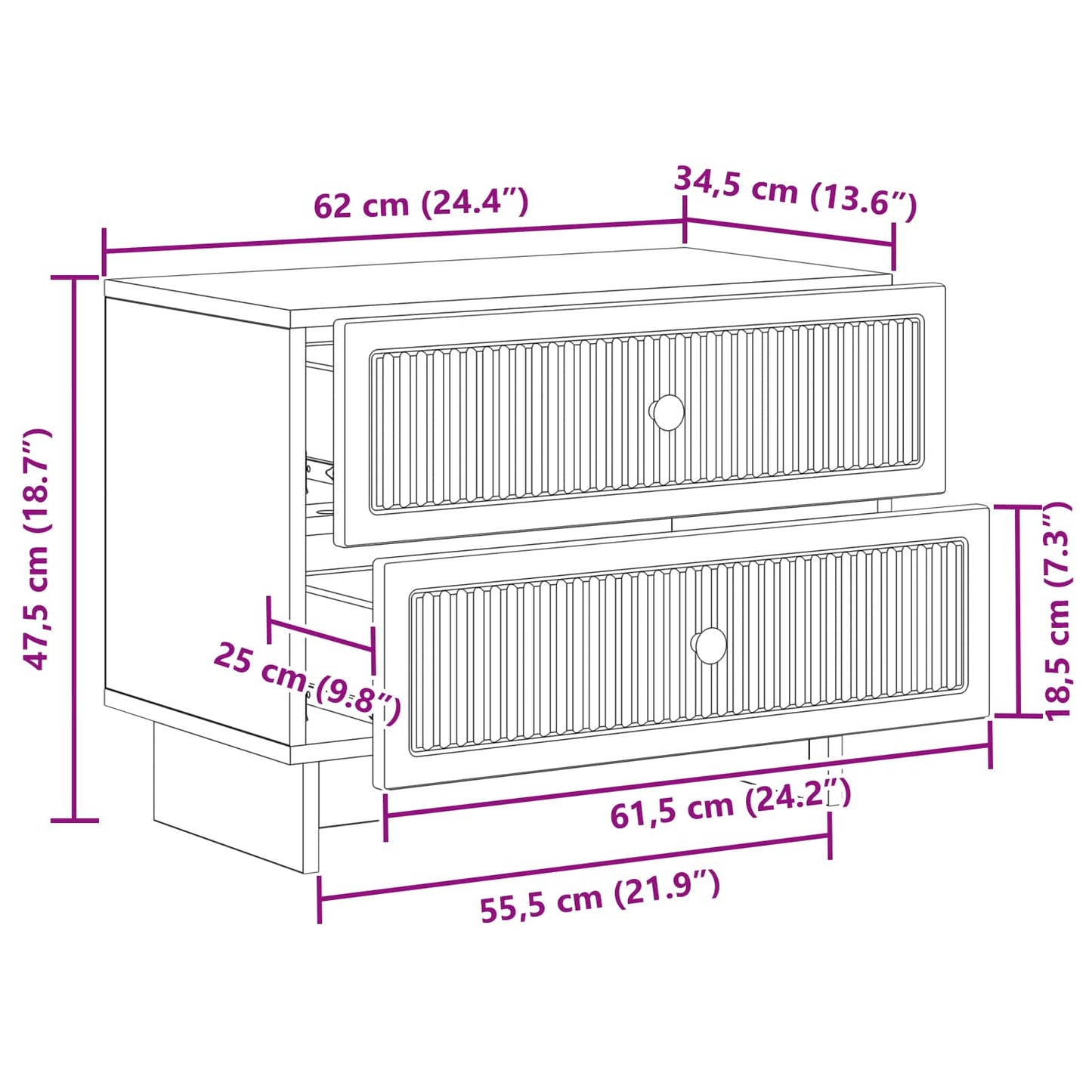 Bedside Cabinet Grey Sonoma 62 x 34.5 x 47.5 cm Engineered Wood