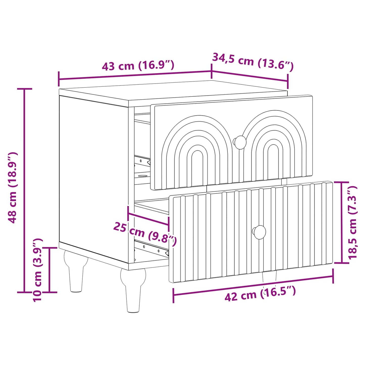 Bedside Cabinet White 43 x 34.5 x 48 cm Engineered Wood
