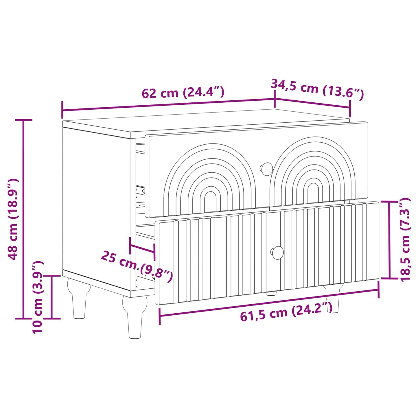 Bedside Cabinet with Drawer High Gloss White 62 x 34.5 x 48 cm