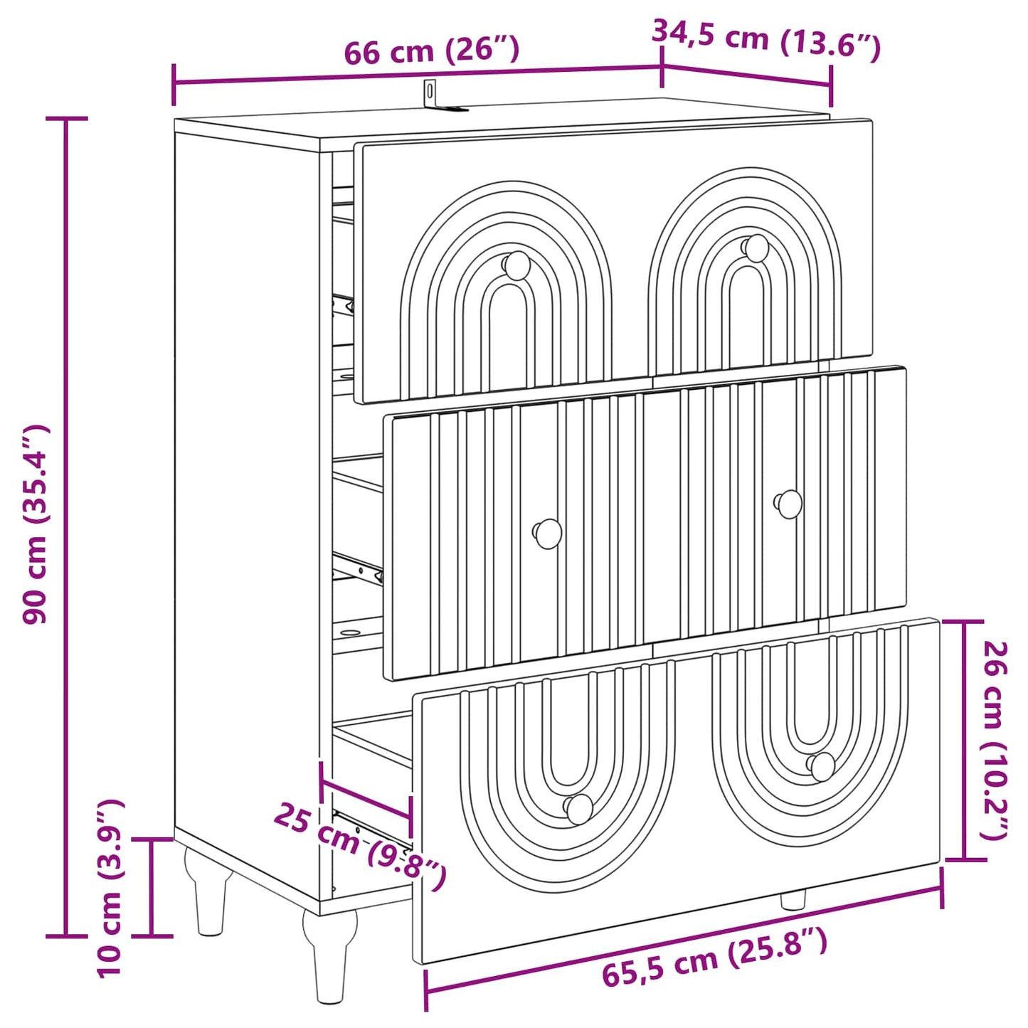 Drawer Cabinet White 66 x 34.5 x 90 cm Engineered Wood