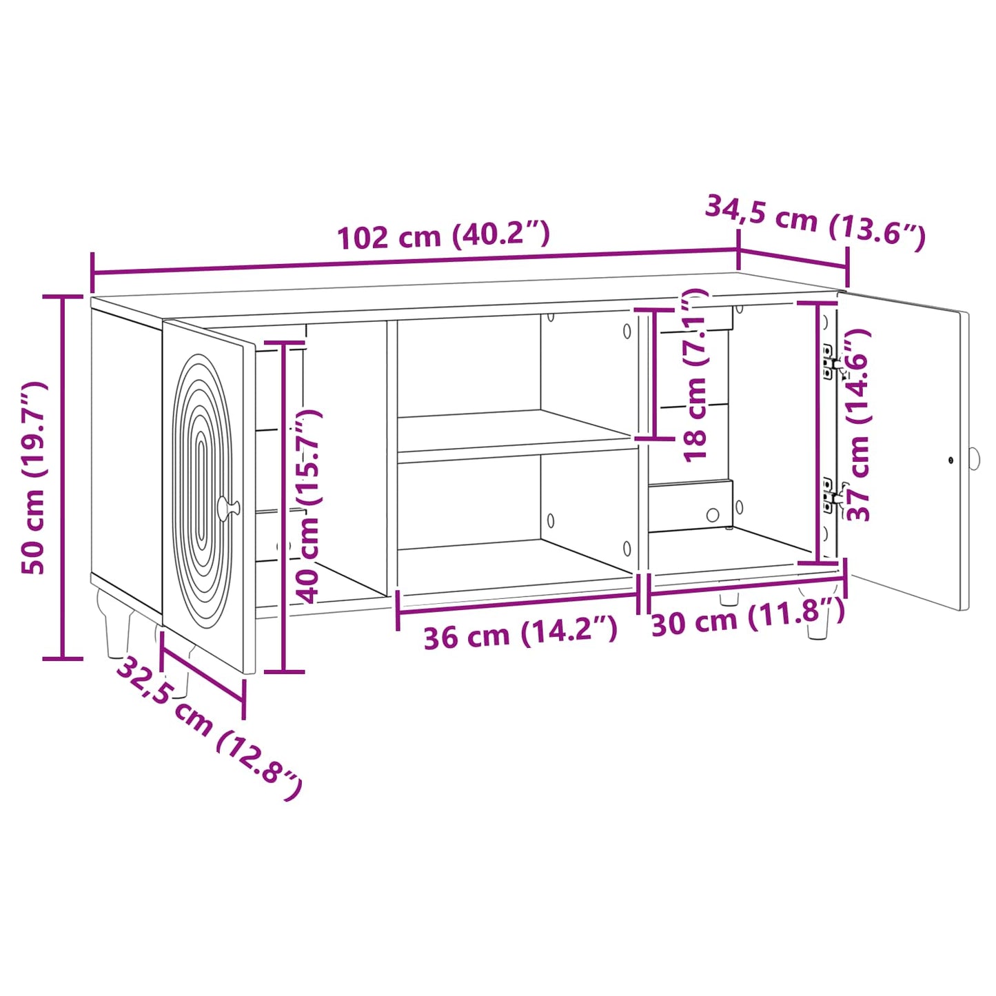 TV Cabinet High Gloss White 102 x 34.5 x 50 cm Engineered Wood