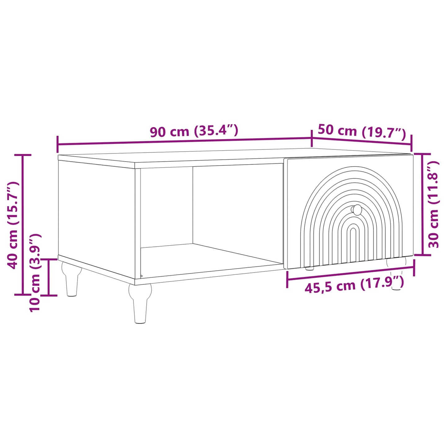 Coffee Table White 90 x 50 x 40 cm Engineered Wood