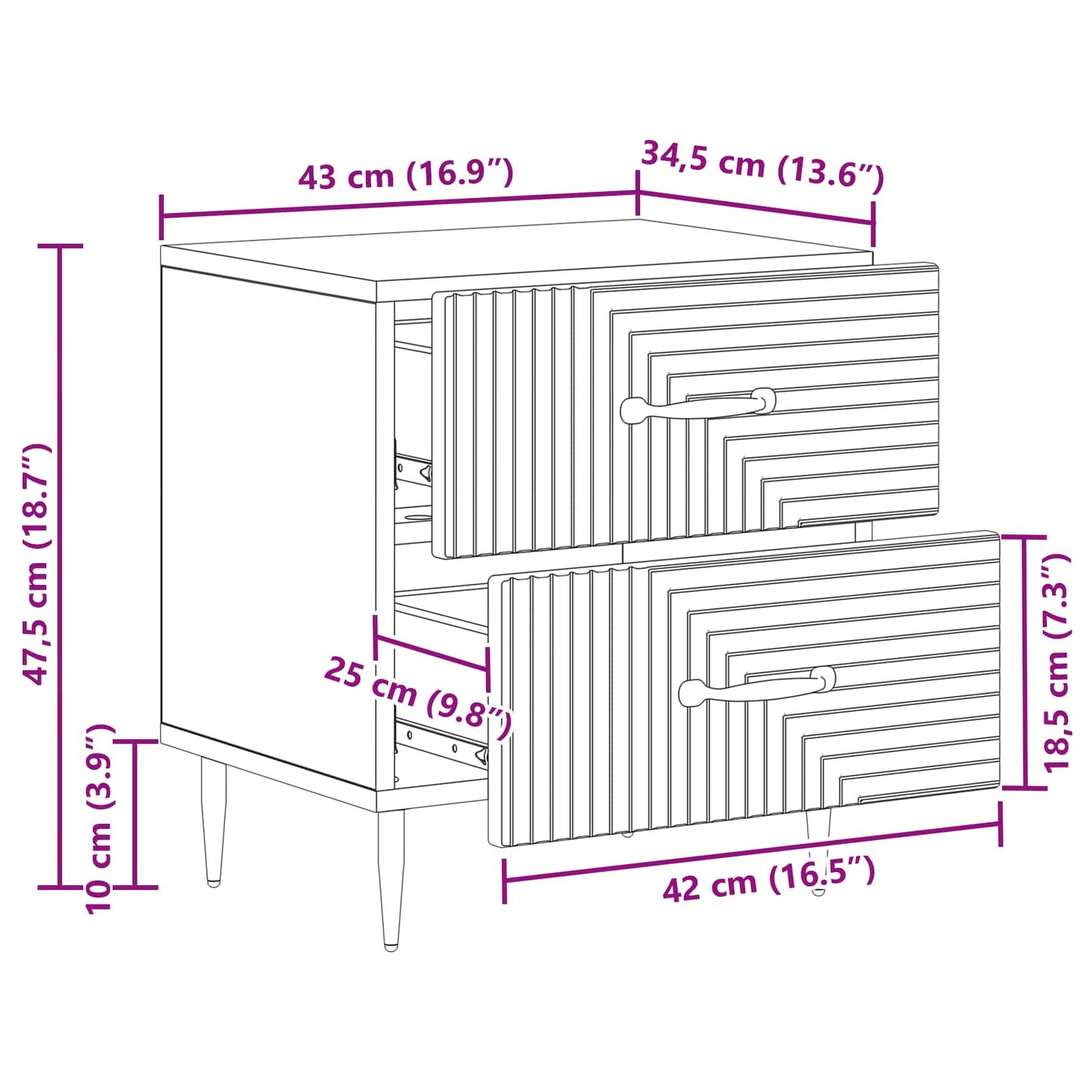 Bedside Cabinet White 43 x 34.5 x 47.5 cm Engineered Wood