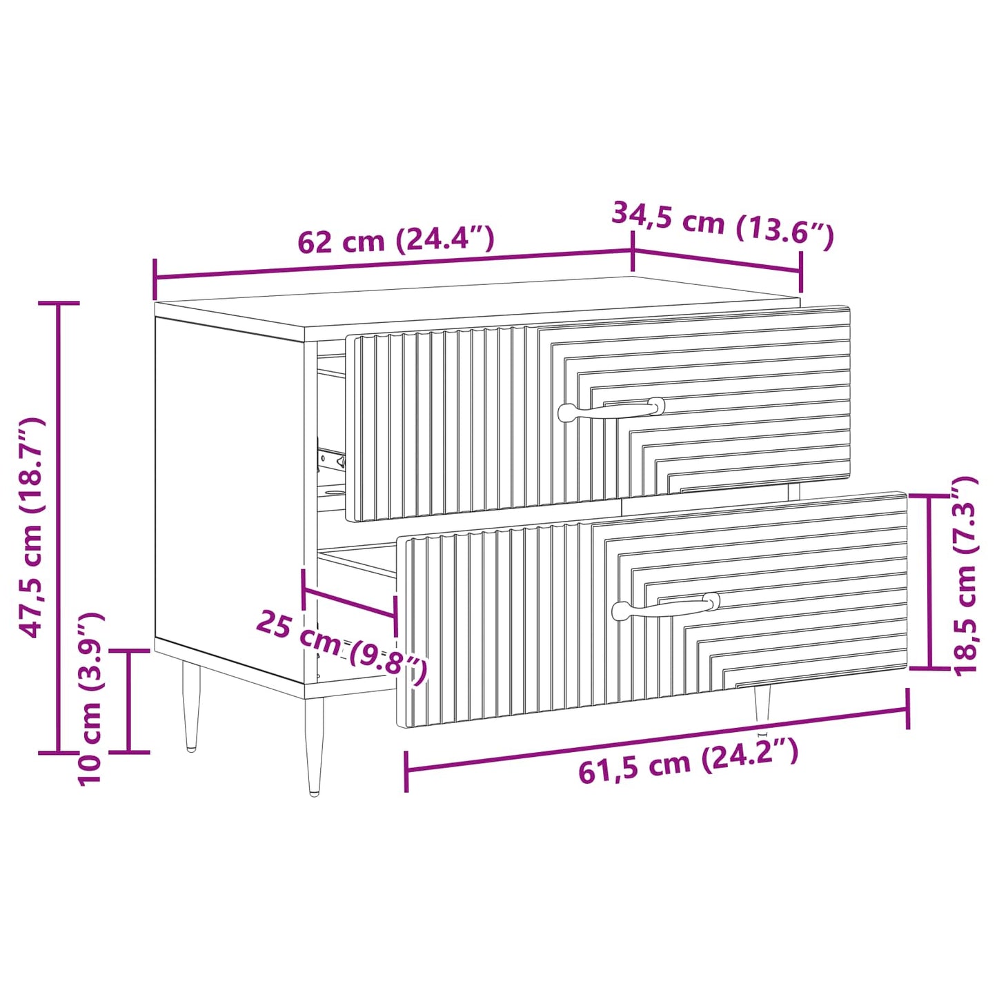 Bedside Cabinet White 62 x 34.5 x 47.5 cm Engineered Wood