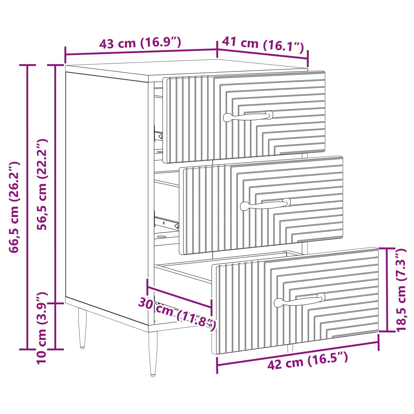 Bedside Cabinet Black 43 x 41 x 66.5 cm Engineered Wood