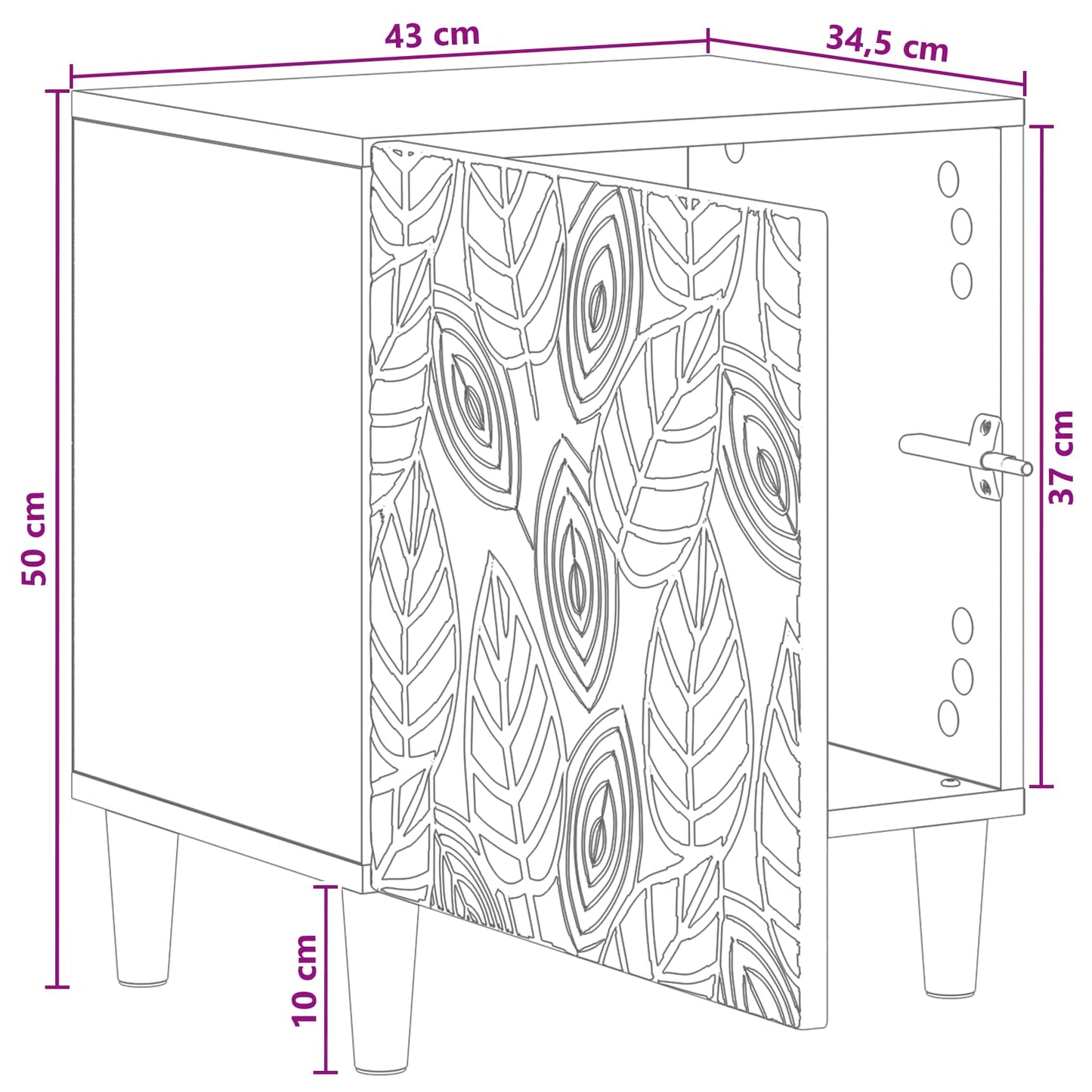 Bedside Table White 43 x 34.5 x 50 cm Engineered Wood