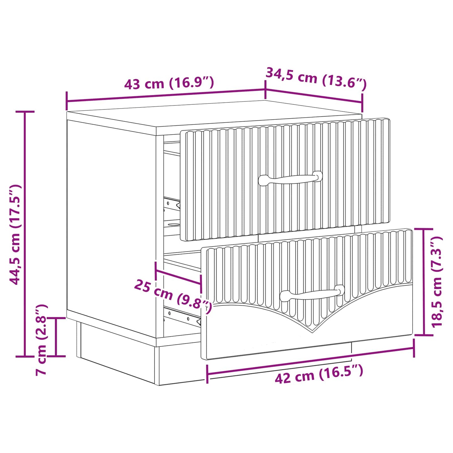 Bedside Cabinet White 43 x 34.5 x 44.5 cm Engineered Wood