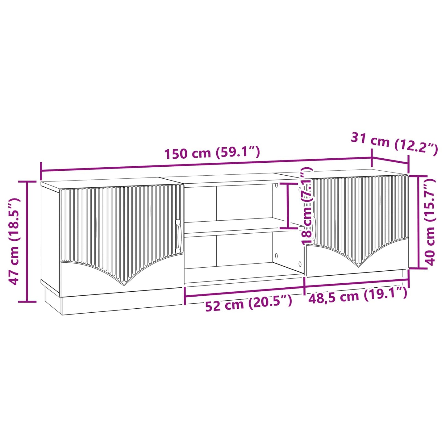 TV Cabinet Sonoma Oak 150 x 31 x 47 cm Engineered Wood