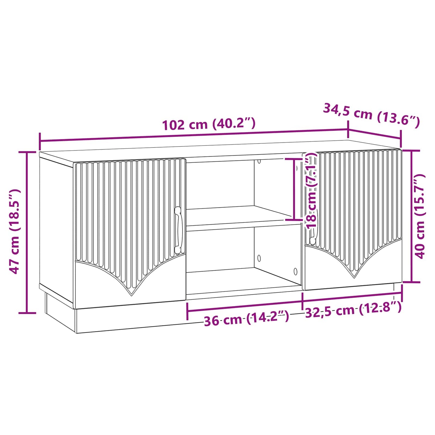 TV Cabinet High Gloss White 102 x 34.5 x 47 cm Engineered Wood