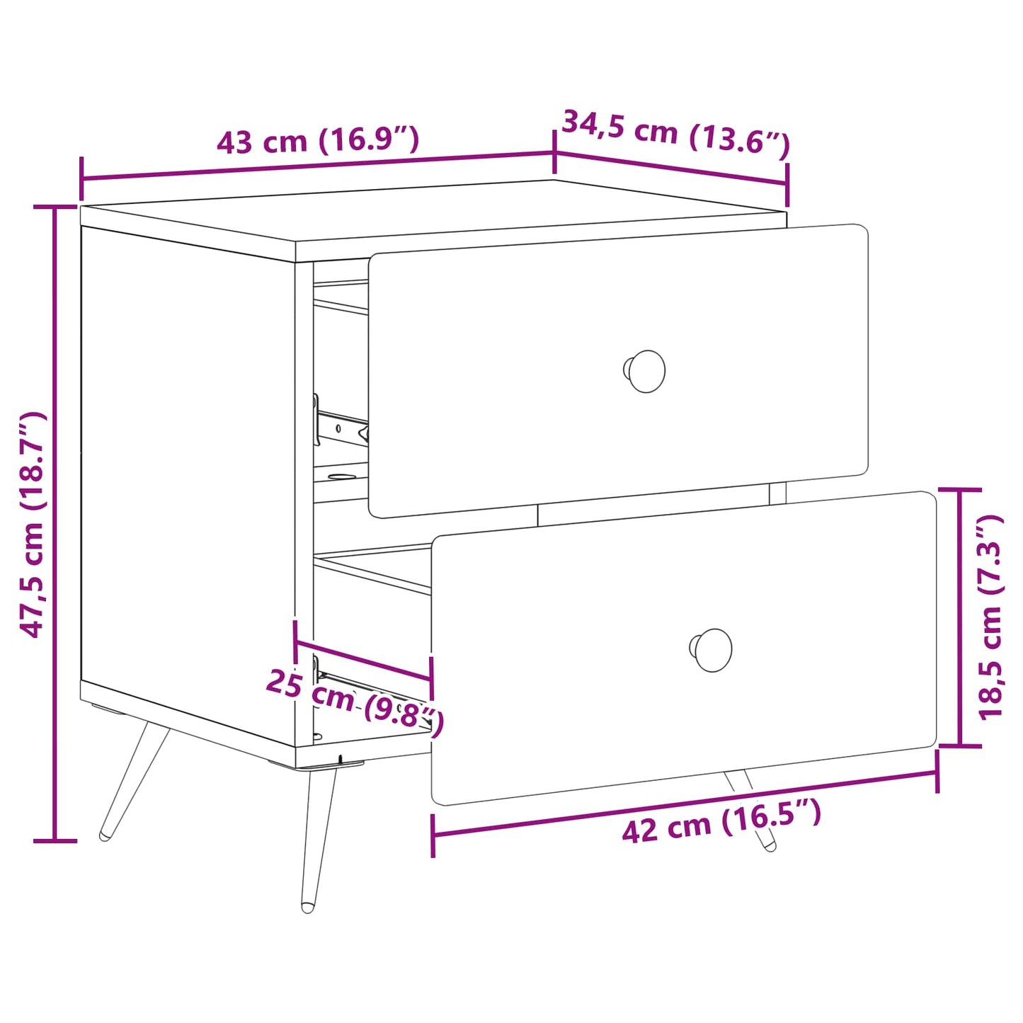 Bedside Cabinet Grey Sonoma 43 x 34.5 x 47.5 cm Engineered Wood