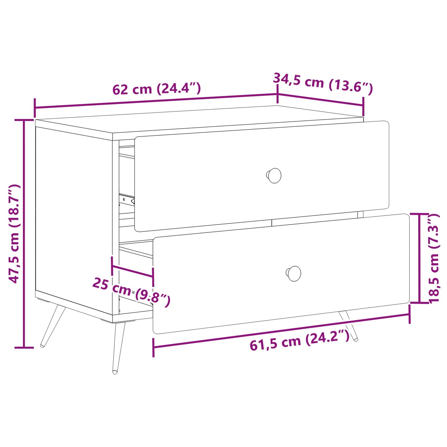 Bedside Cabinet Smoked Oak 62 x 34.5 x 47.5 cm Engineered Wood