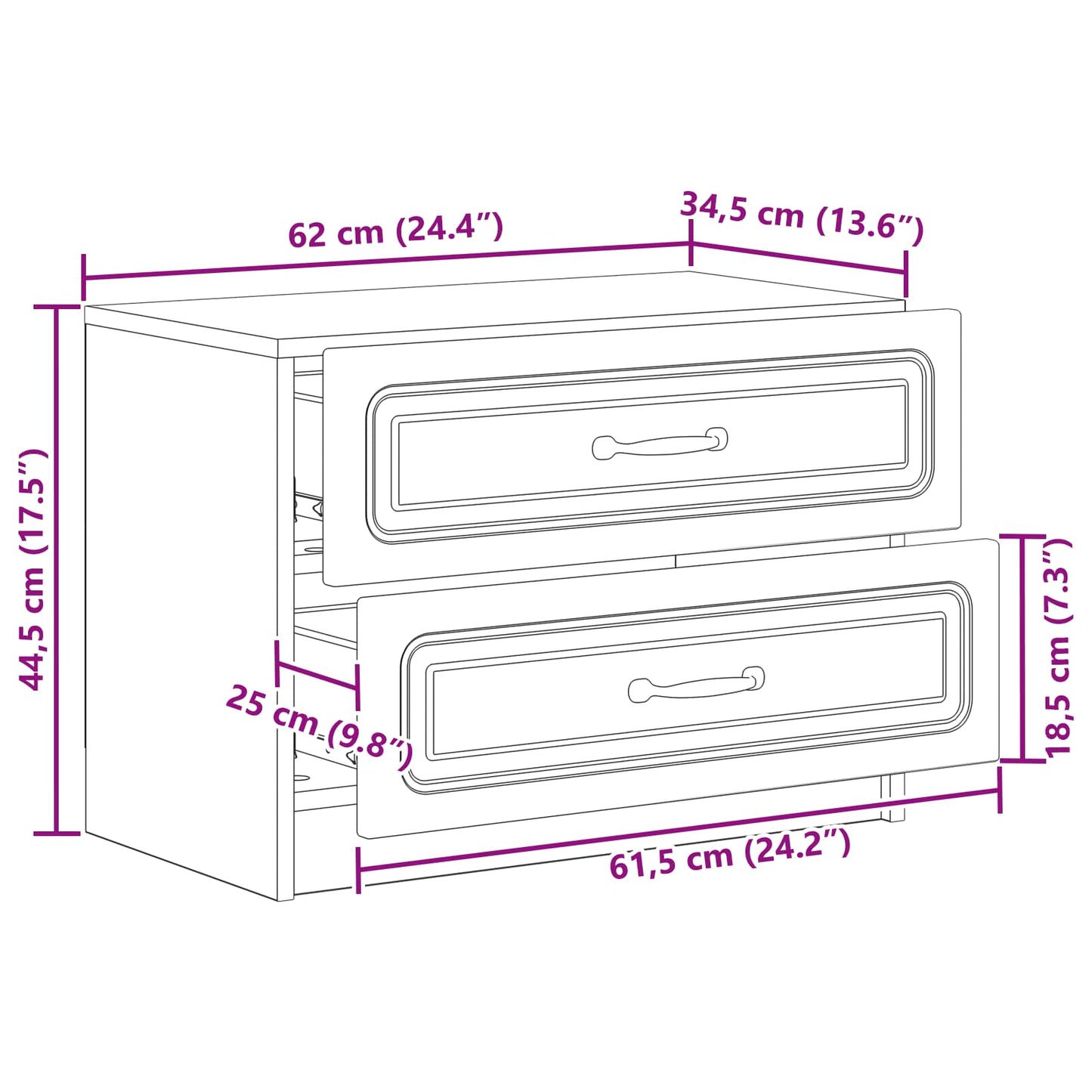 Bedside Cabinet Grey Sonoma 62 x 34.5 x 44.5 cm Engineered Wood