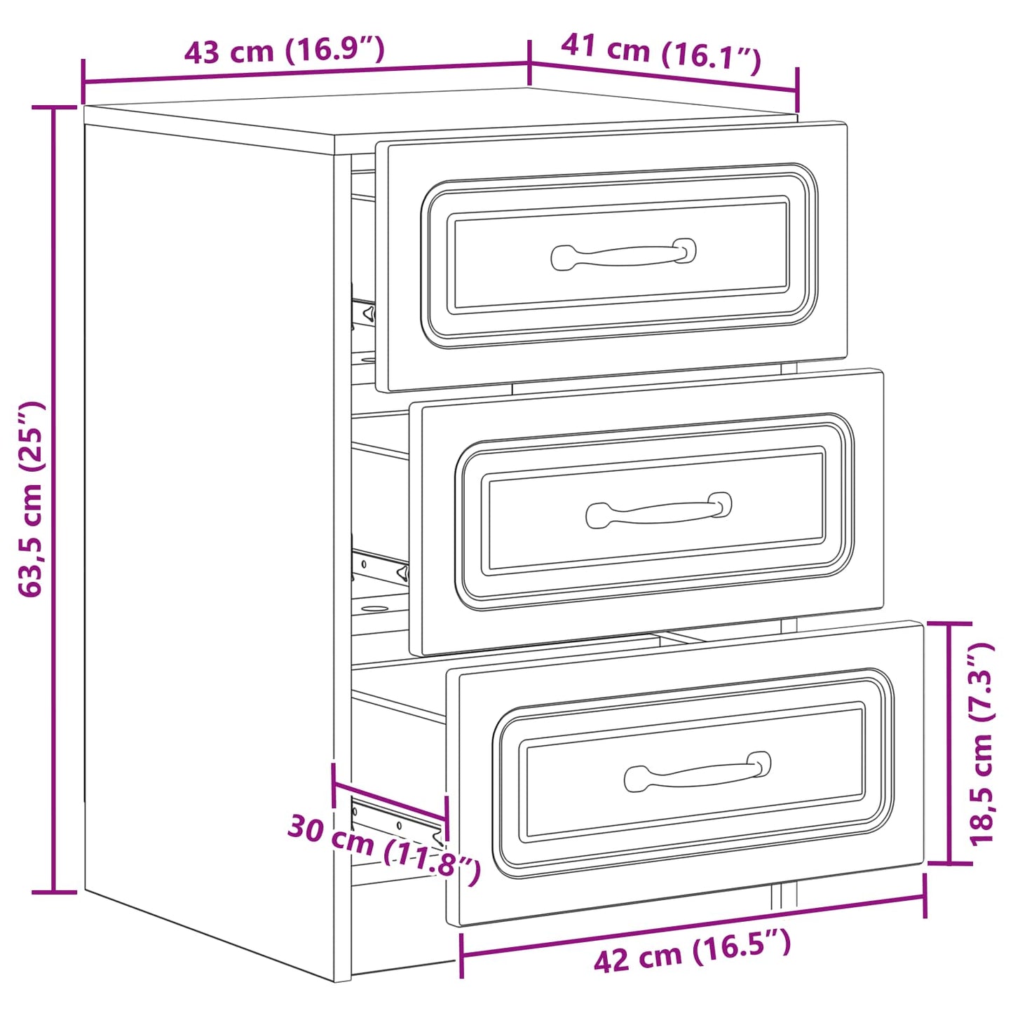 Bedside Cabinet Grey Sonoma 43 x 41 x 63.5 cm Engineered Wood
