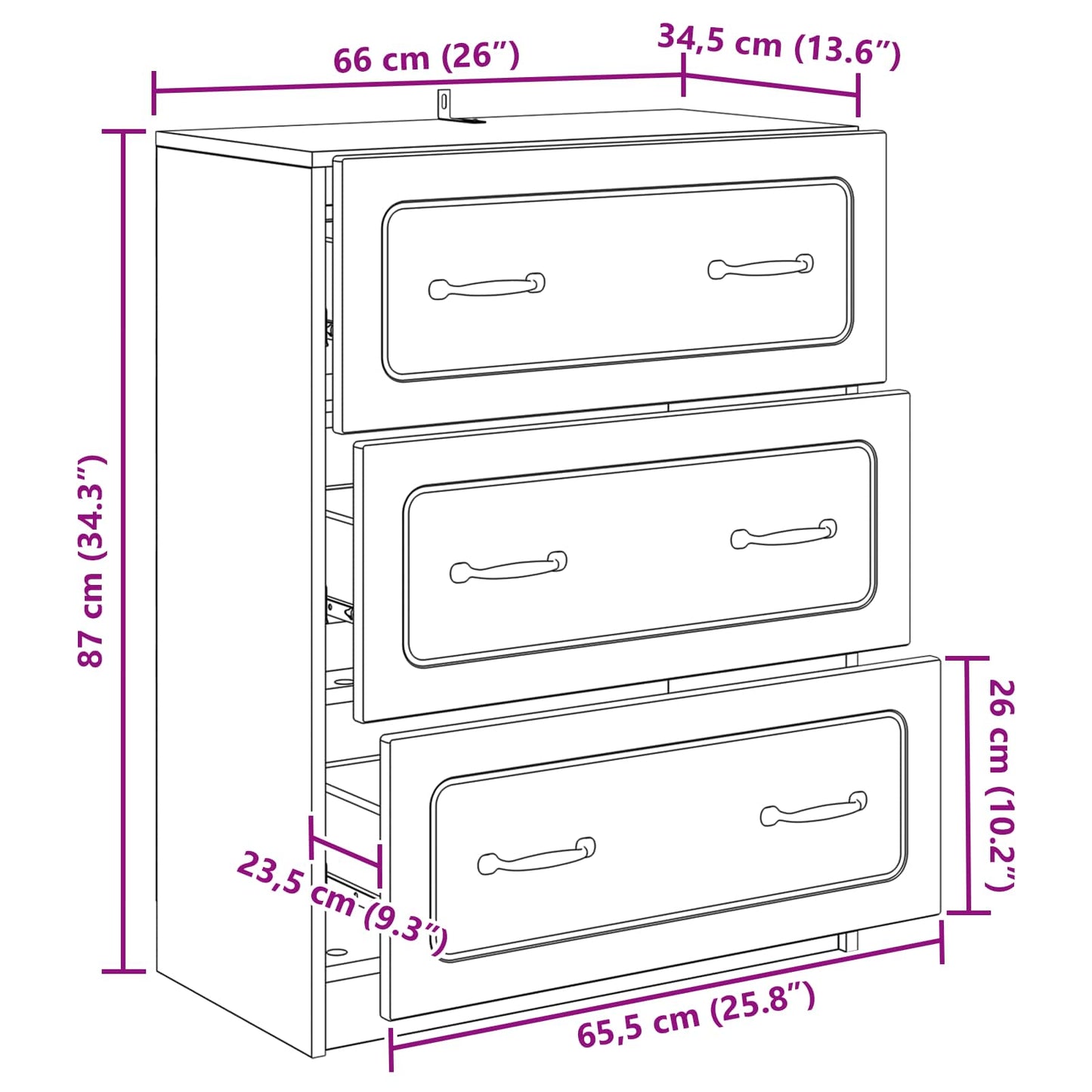 Drawer Cabinet Grey Sonoma 66 x 34.5 x 87 cm Engineered Wood