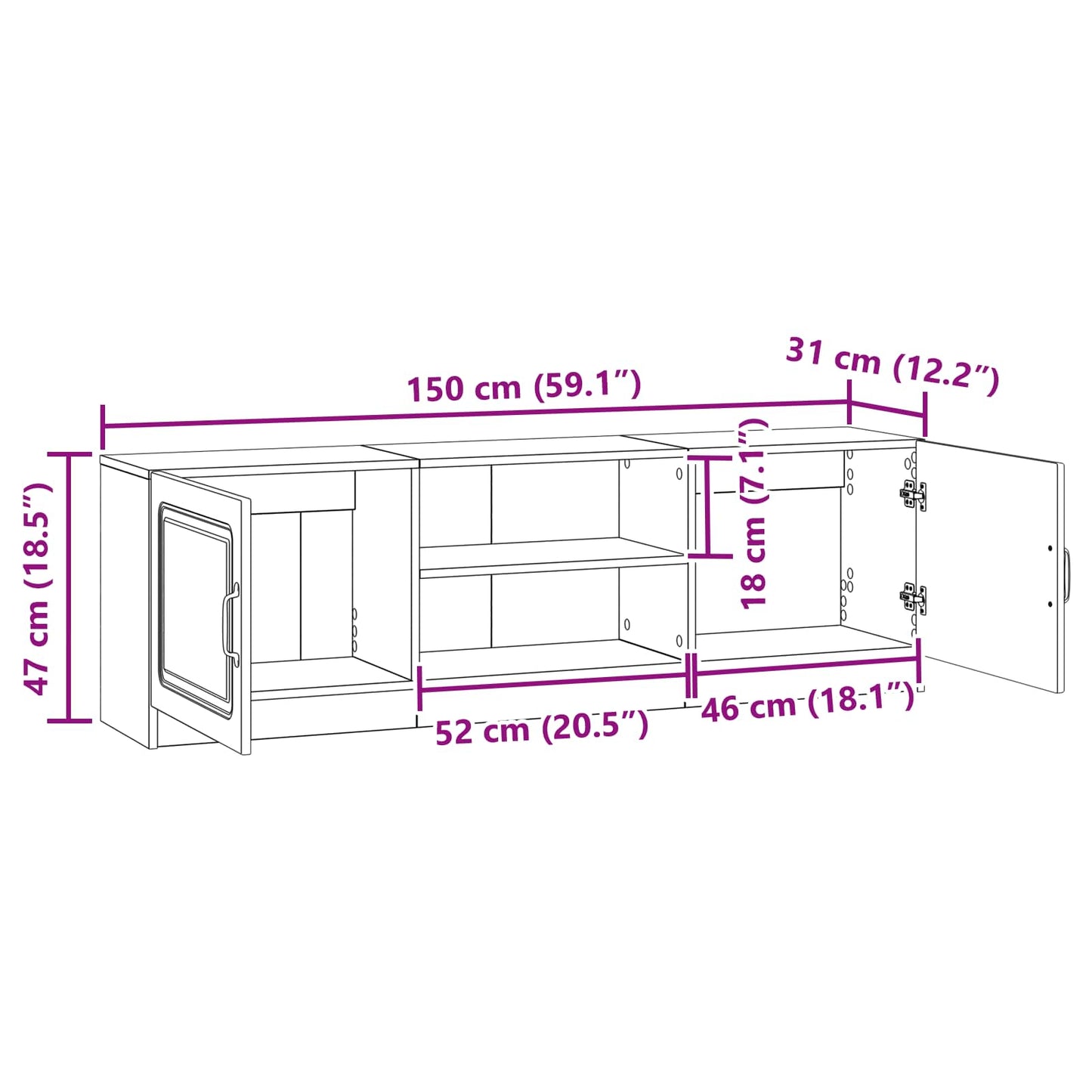 TV Cabinet High Gloss White 150 x 31 x 47 cm Engineered Wood