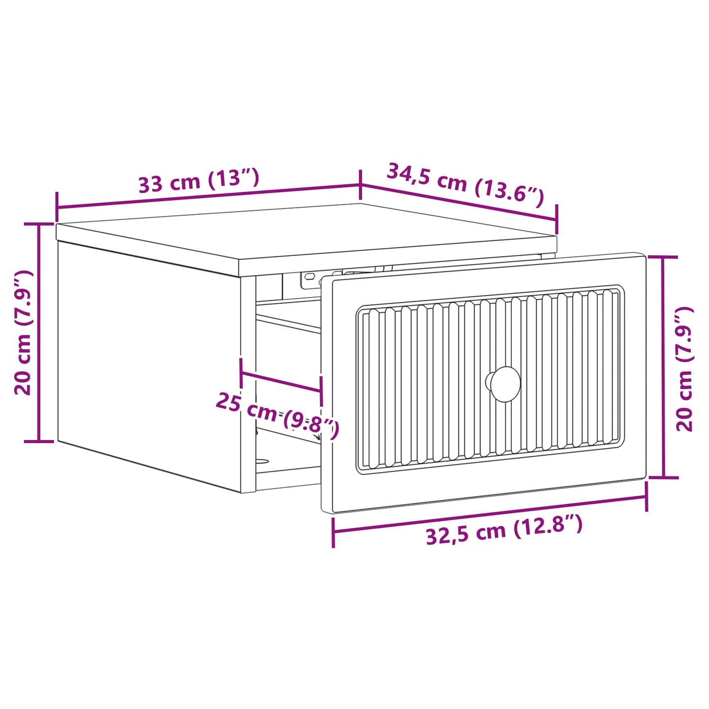 Wall-Mounted Bedside Cabinet Grey Sonoma 33 x 34.5 x 20 cm