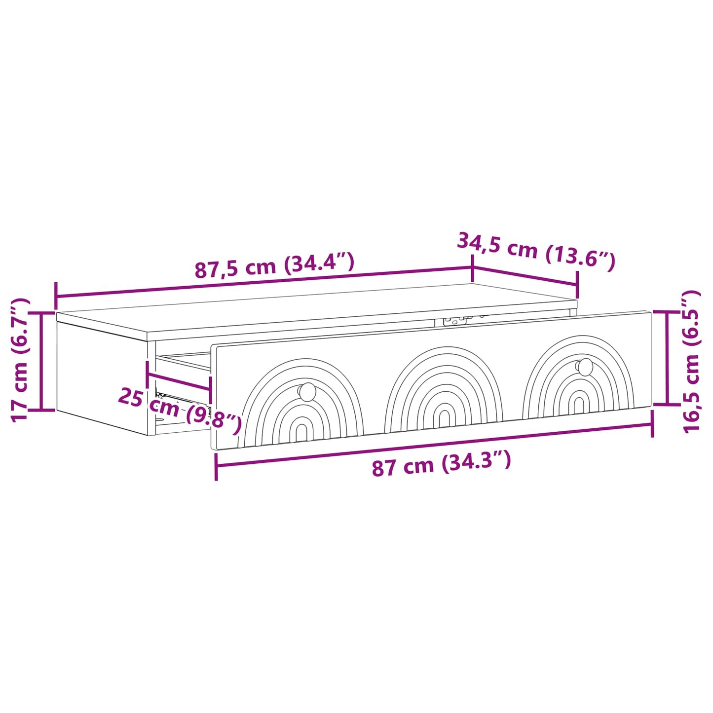 Wall-Mounted Side Table Wall-mounted White 87.5 x 34.5 x 17 cm