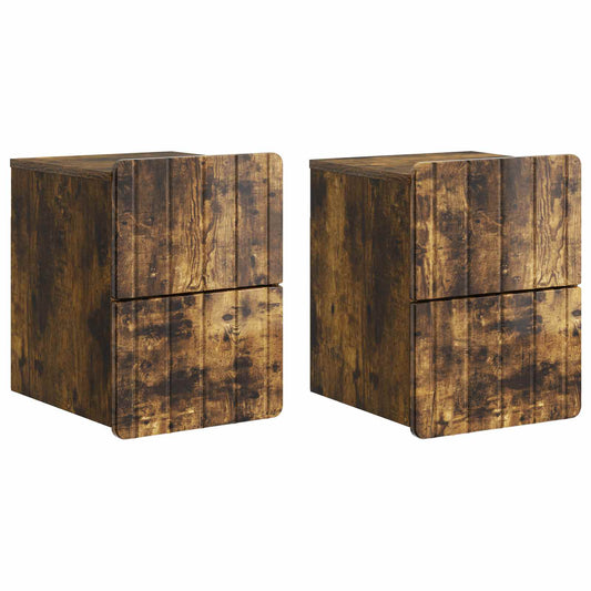 Wall-Mounted Bedside Cabinet 2 pcs Smoked Oak 33 x 34.5 x 43 cm Wall-Mounted Bedside Cabinet 2 pcs Smoked Oak 33 x 34.5 x 43 cm