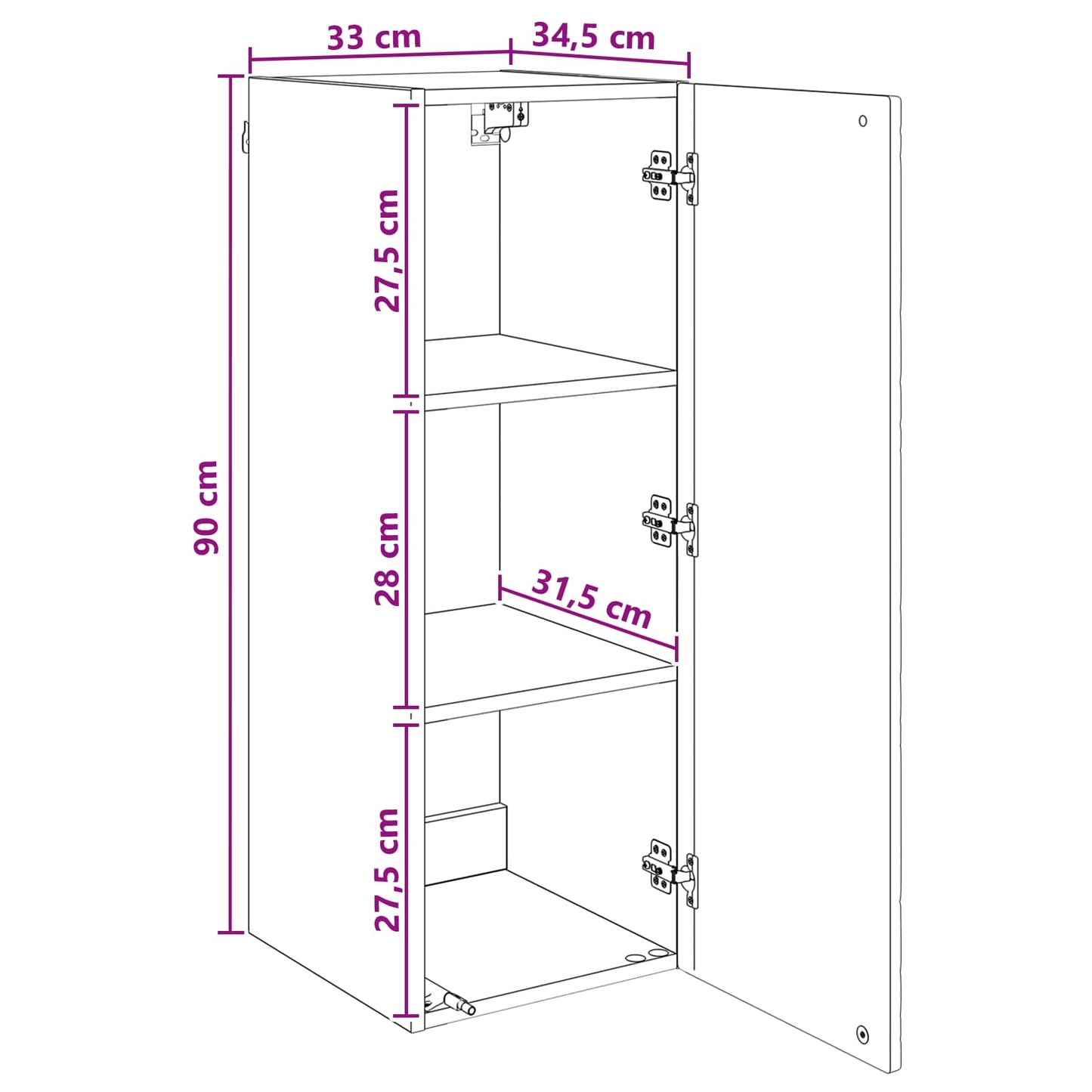Wall-Mounted Cabinet 33 x 34.5 x 90 cm Engineered Wood