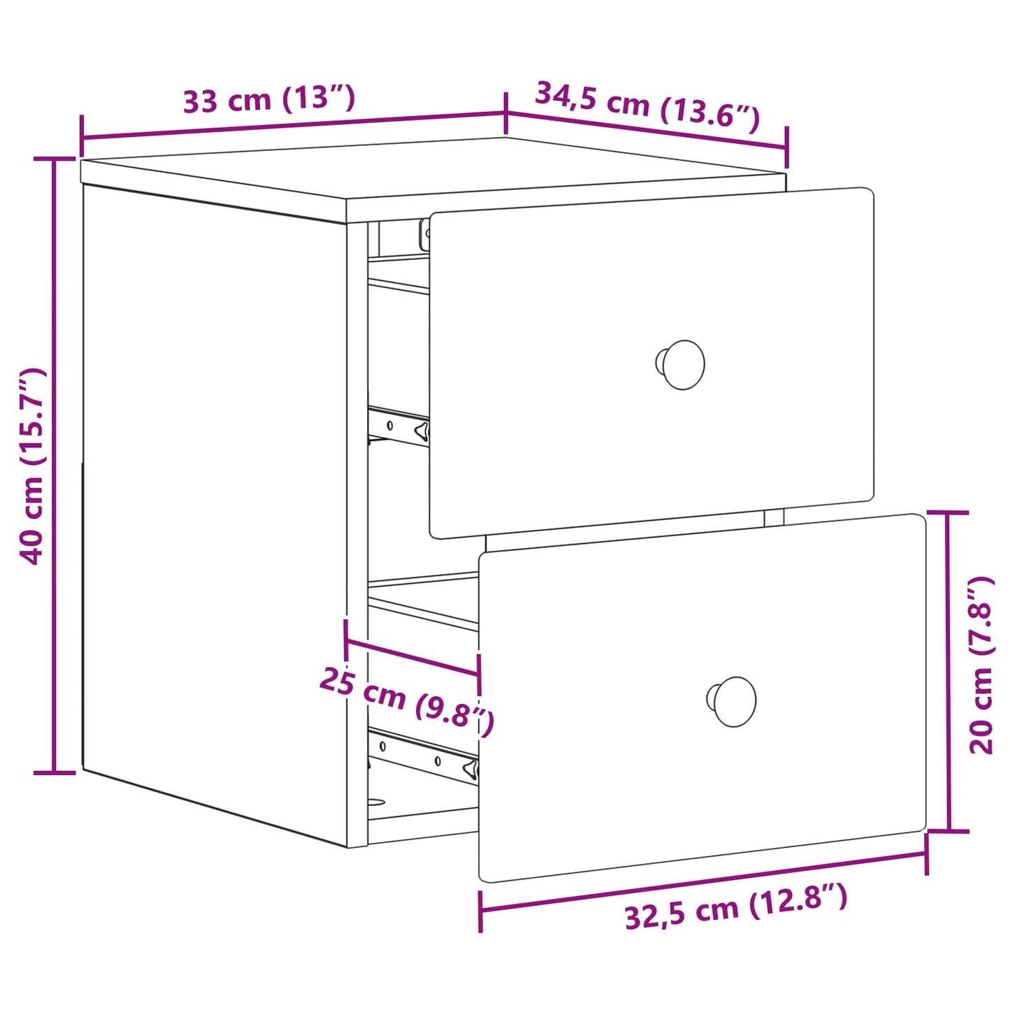 Wall-Mounted Bedside Cabinet Concrete Grey 34.5 x 33 x 40 cm