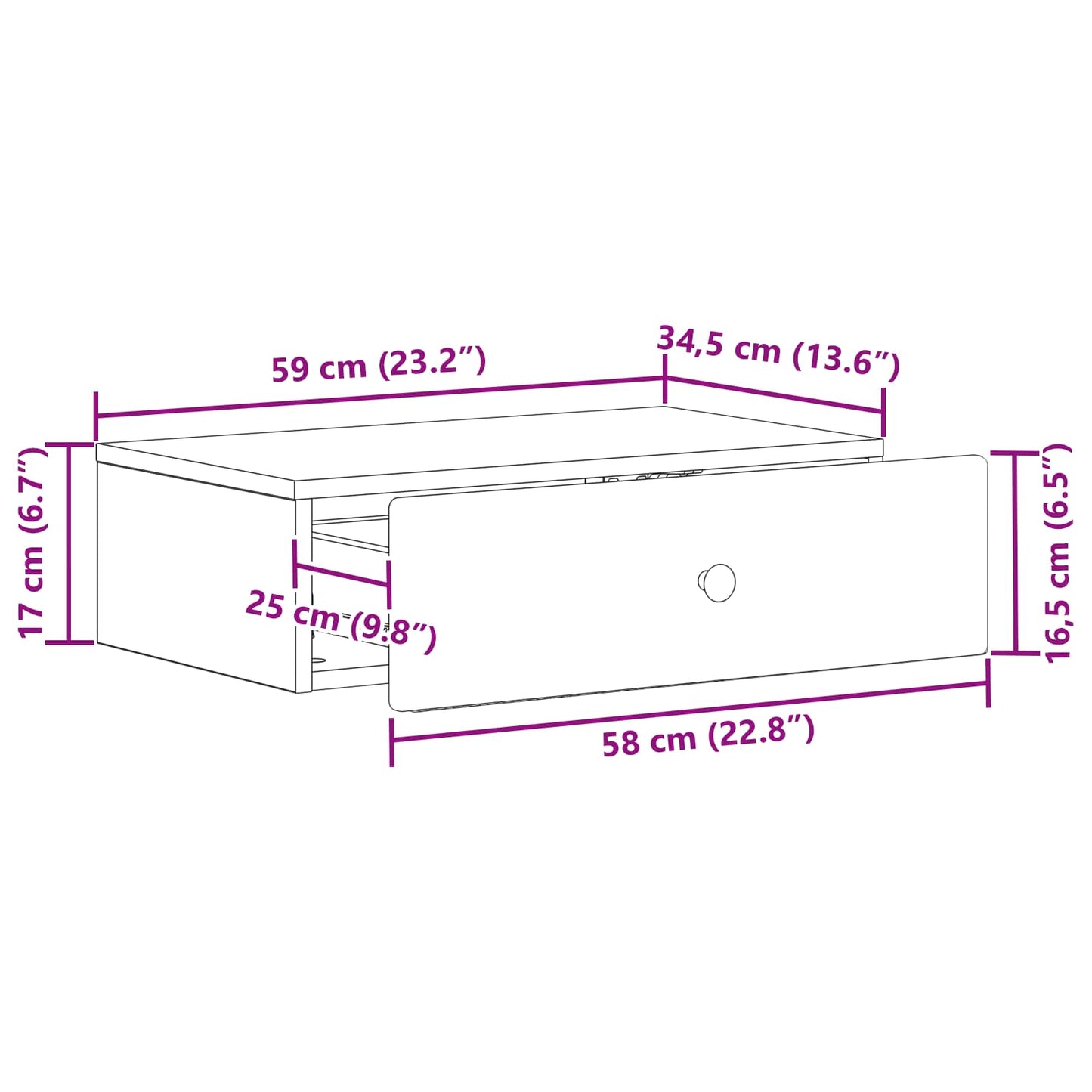 Wall-Mounted Side Table White 59 x 34.5 x 17 cm Engineered Wood