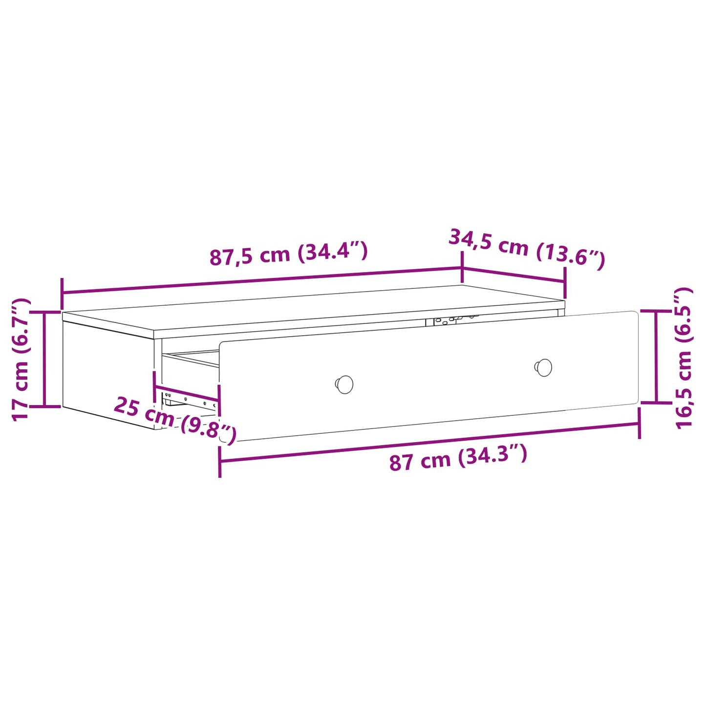 Wall-Mounted Side Table Wall-mounted White 87.5 x 34.5 x 17 cm