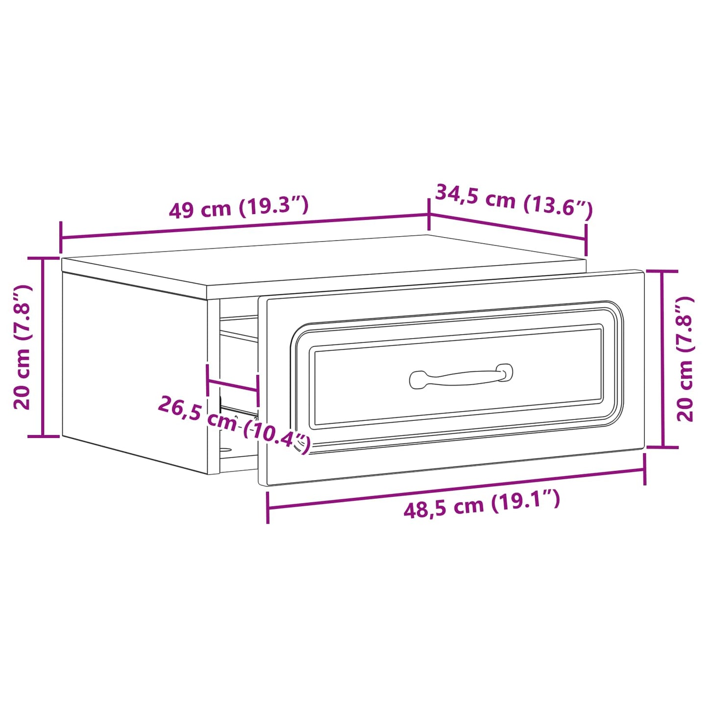 Wall-Mounted Bedside Cabinet Grey Sonoma 49 x 34.5 x 20 cm