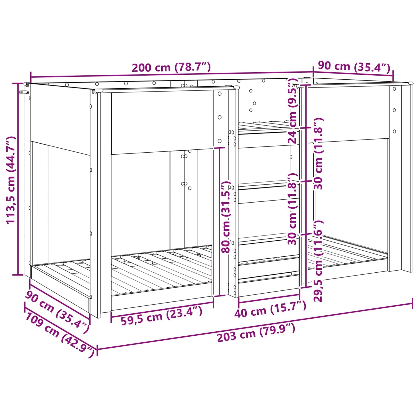 Bunk Bed for Kids Grey Sonoma 90 x 200 cm Engineered Wood