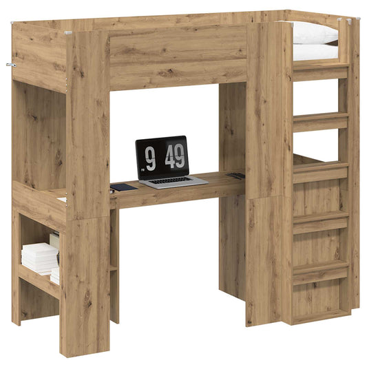 Loft Bed Frame with Desk with Storage Artisan Oak 75 x 190 cm Loft Bed Frame with Desk with Storage Artisan Oak 75 x 190 cm