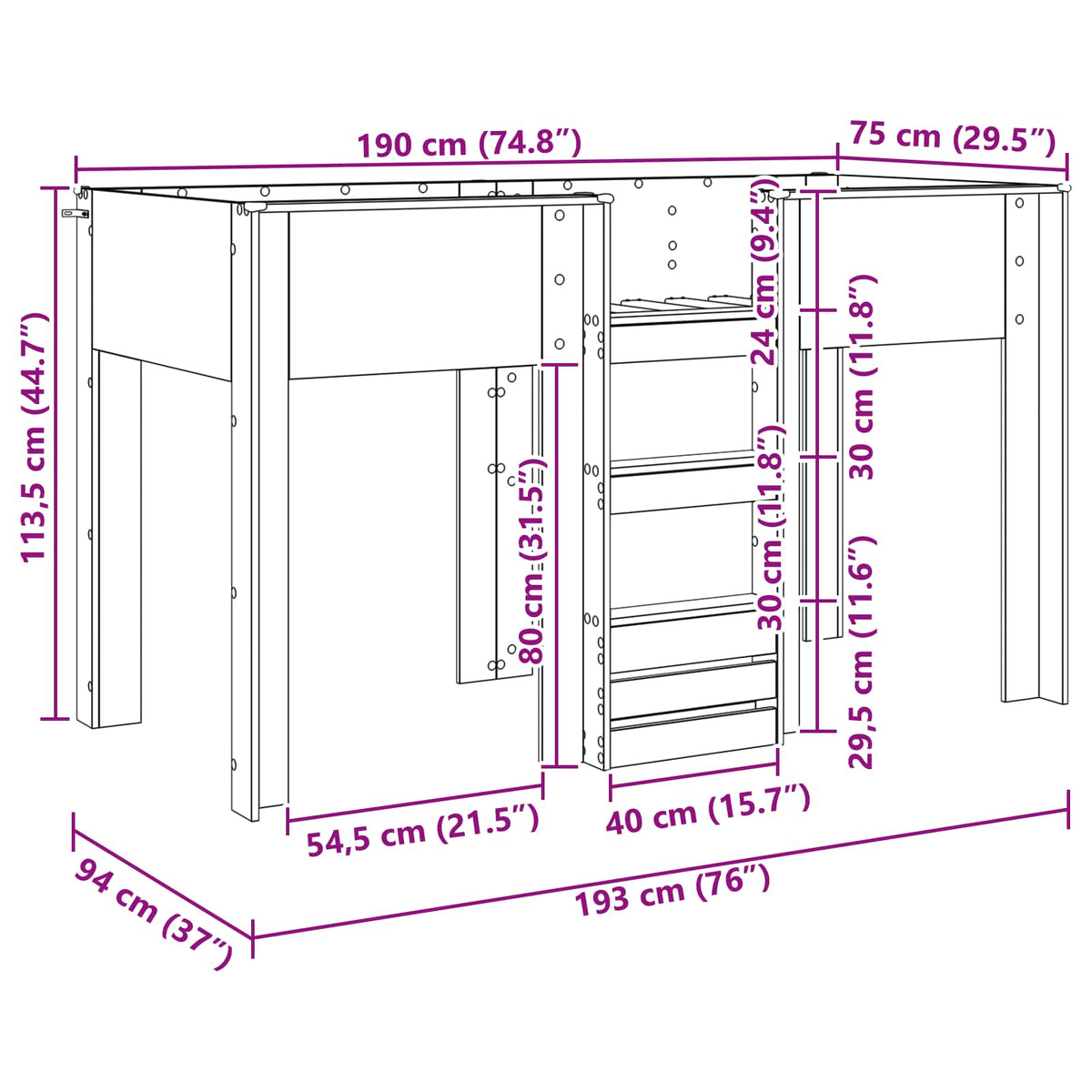 Bunk Bed for Kids Old Wood 75 x 190 cm Engineered wood