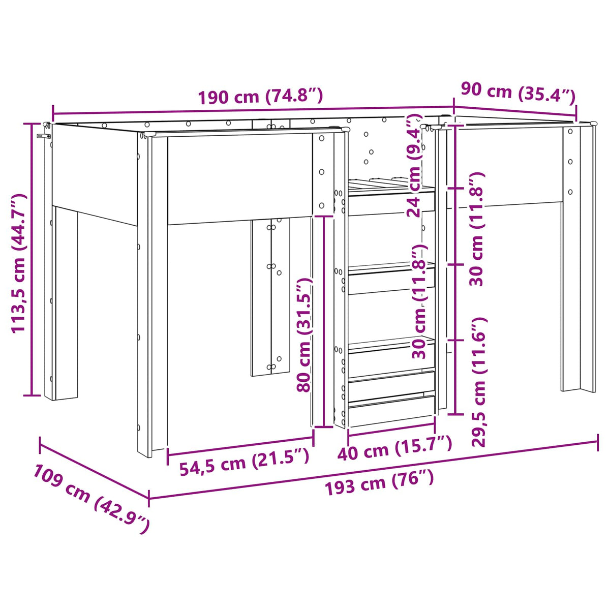 Bunk Bed for Kids Old Wood 90 x 190 cm Engineered wood