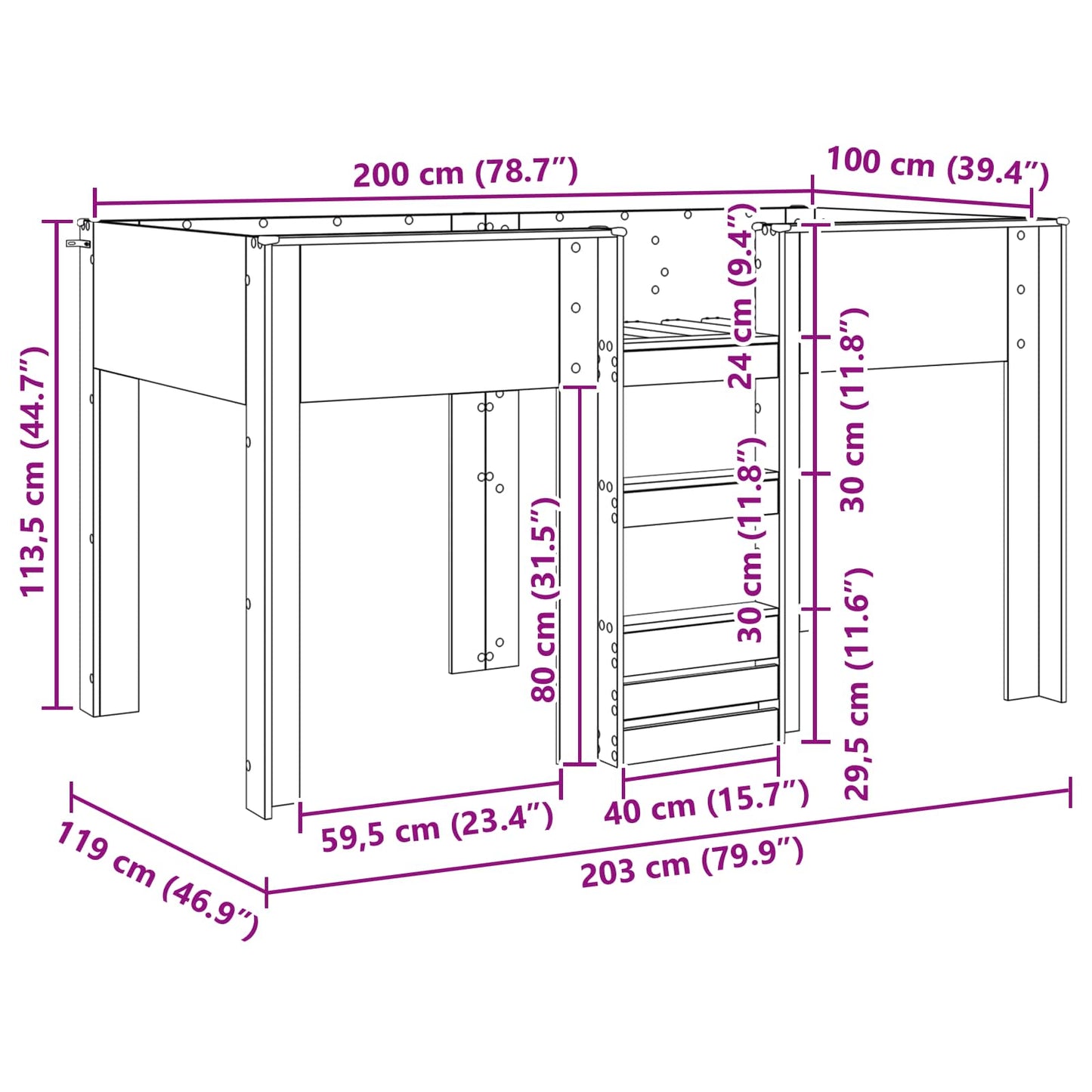 Bunk Bed for Kids Smoked Oak 100 x 200 cm Engineered wood
