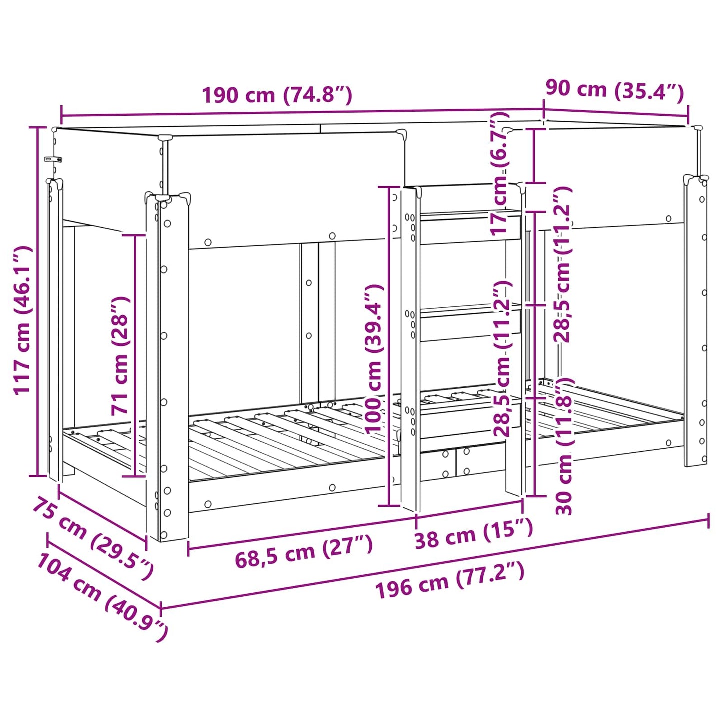 Bunk Bed for Kids White 100 x 190 cm Engineered Wood